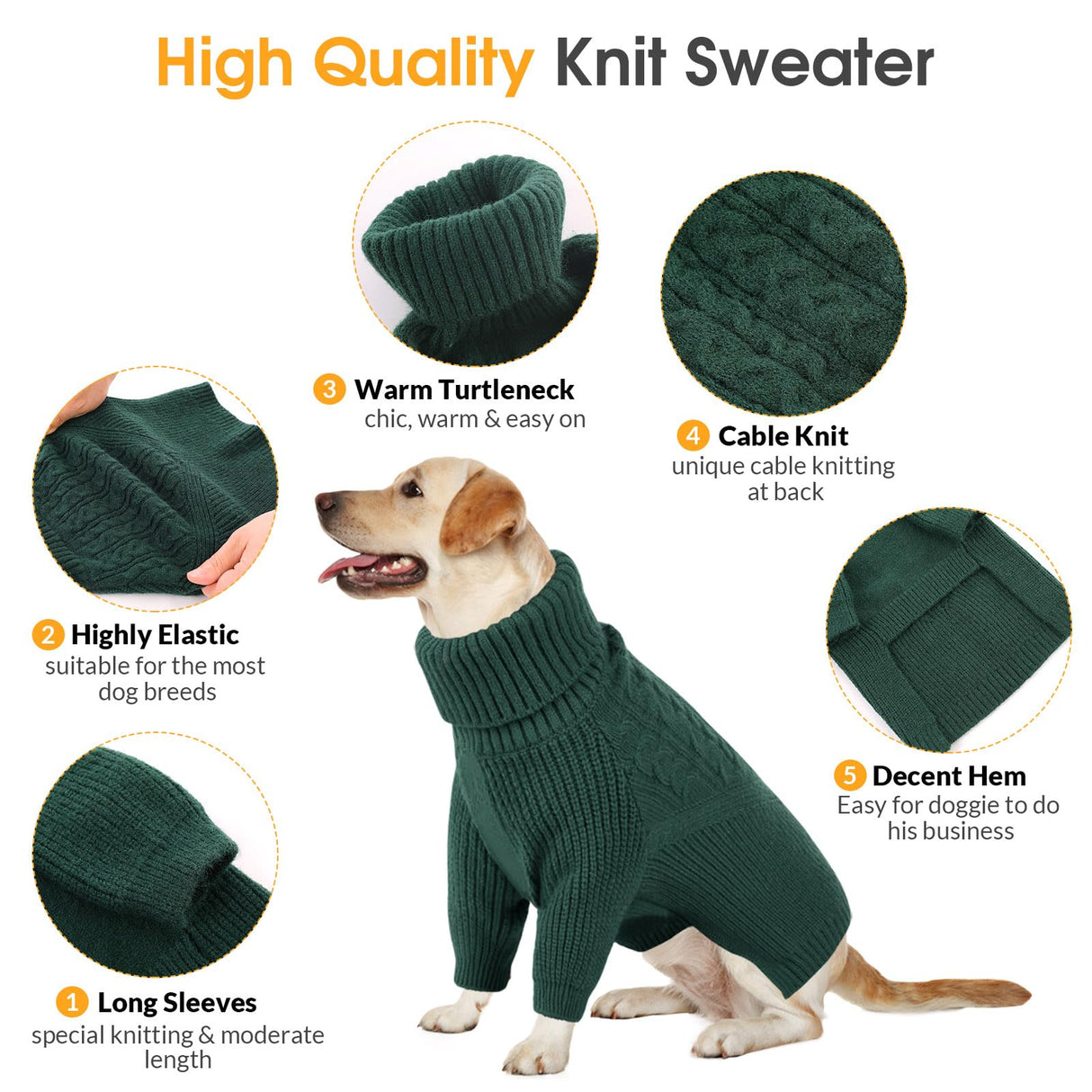 Queenmore XS Dog Sweater, Dog Sweaters for Small Dogs Girl or Boy, Dog Christmas Sweater XSmall, Winter Puppy Doggie Sweatshirt Knitwear, Pet Chunky Warm Coat for Medium Large Size Dogs, Green XS