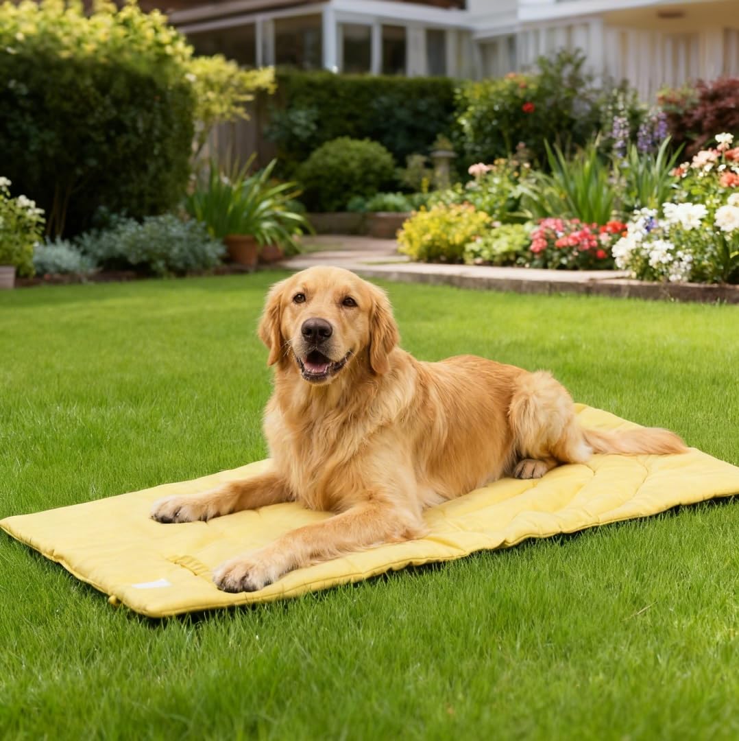 Travel Dog Bed | Camping Dog Bed | 37.4"x25.6" Waterproof Outdoor Dog Mat | Portable Place Mat for Dogs with Handle | Machine Washable | Easy Clean for Outdoor Adventures (Brown)