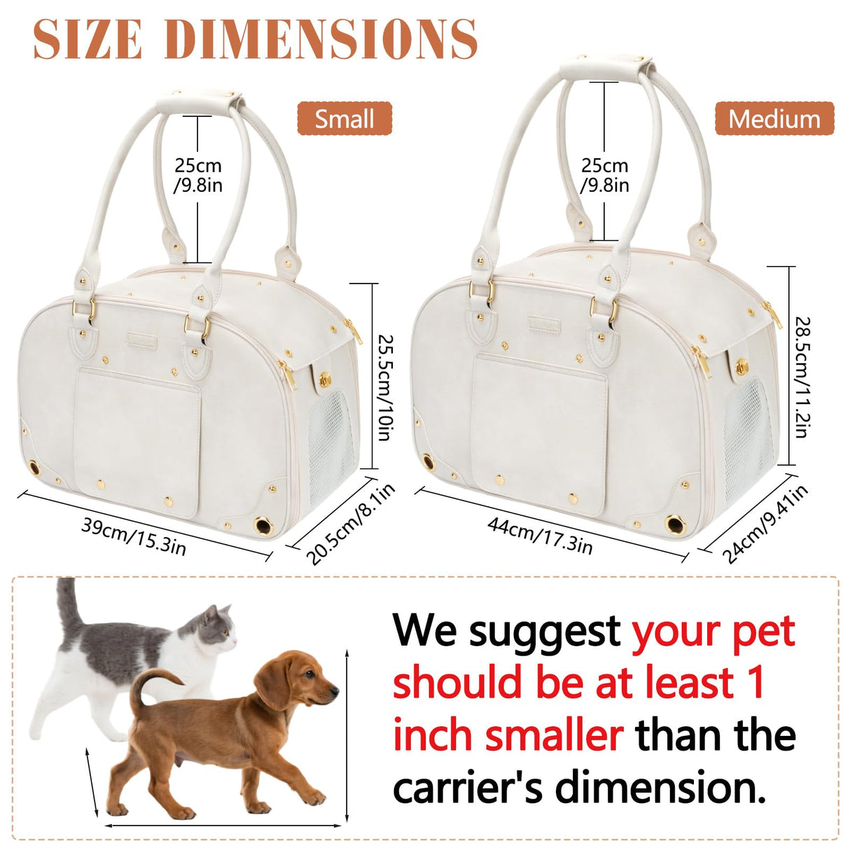 PetsHome Dog Carrier Purse, Pet Carrier, Waterproof Premium Leather Pet Travel Portable Bag for Cat and Small Dog Home & Outdoor Medium Beige