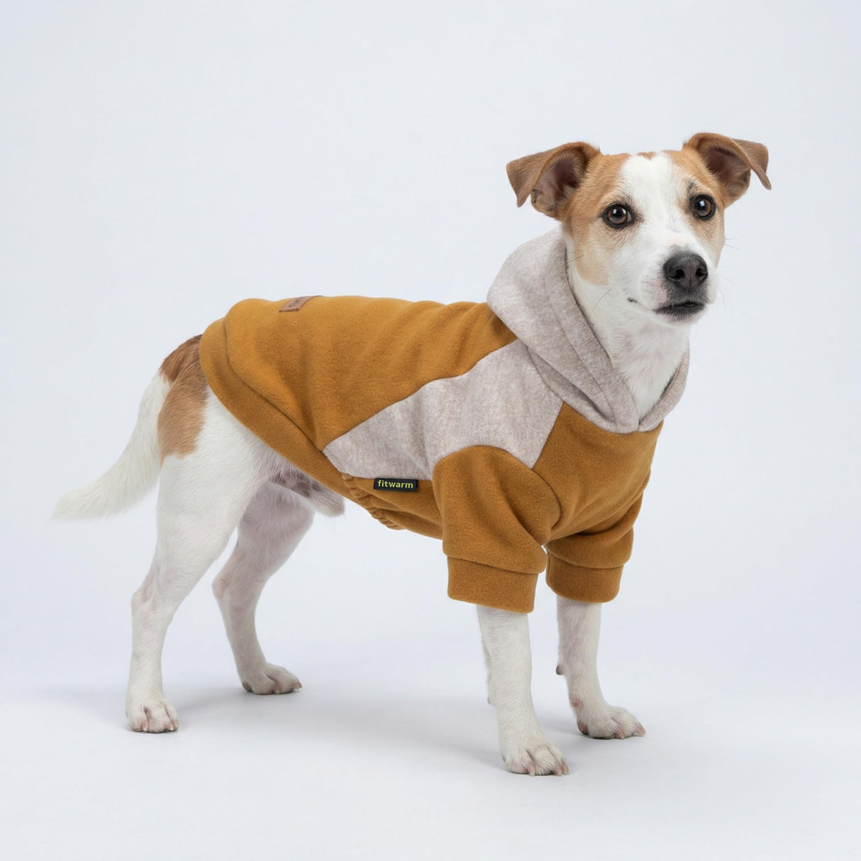 Fitwarm Color Block Dog Hoodie Sweater, Winter Clothes for Small Dogs Boy Girl, Lightweight Pet Hooded Sweatshirt, Brown, Beige, XL