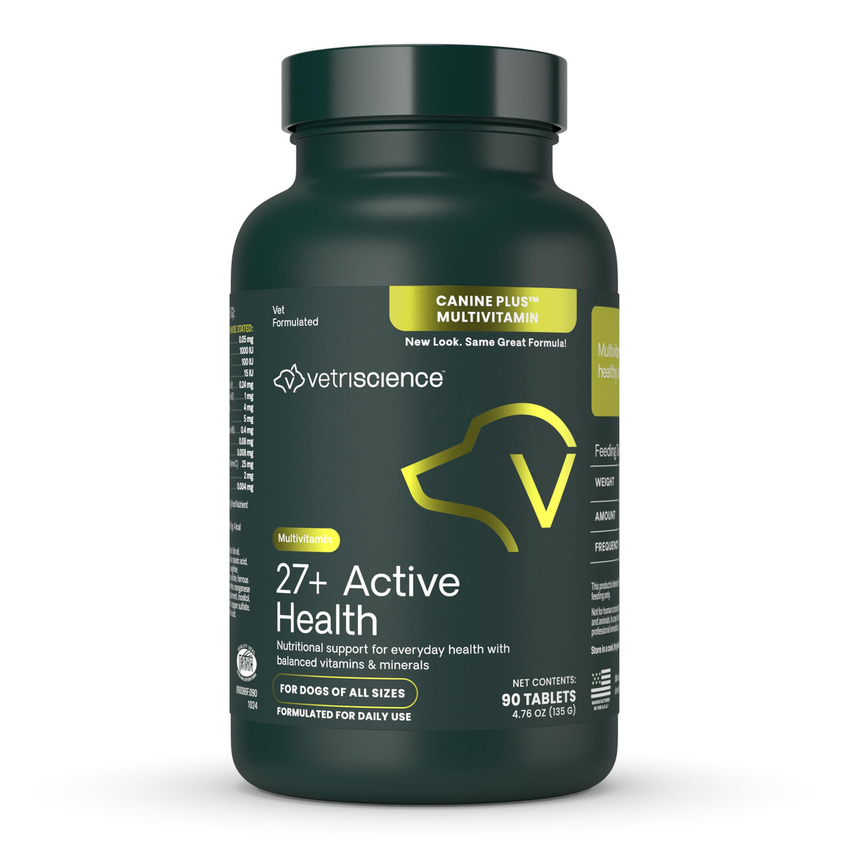 VetriScience 27+ Active Health Chewable Tablets, Canine Plus Daily Multivitamin for Puppies and Adult Dogs, Balanced Vitamins, Minerals and Antioxidants, Health and Wellness Support, Duck, 90 Count
