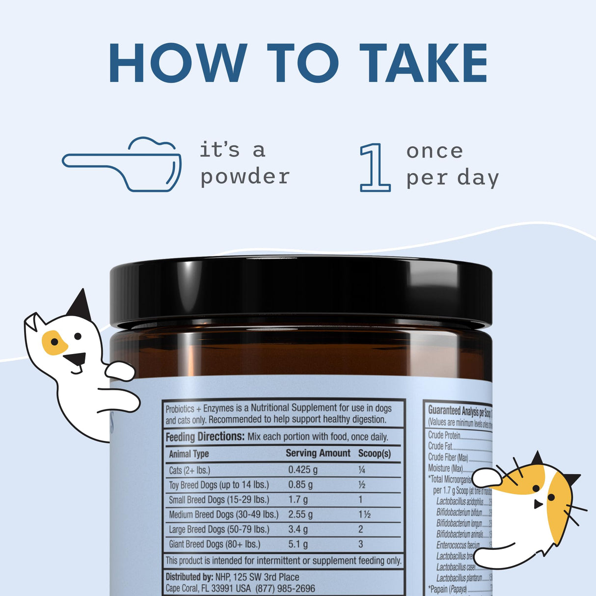 Bark & Whiskers Probiotics + Enzymes - Supports Digestive Health & Immune System - Probiotic Supplement for Cats & Dogs - 60 Scoops