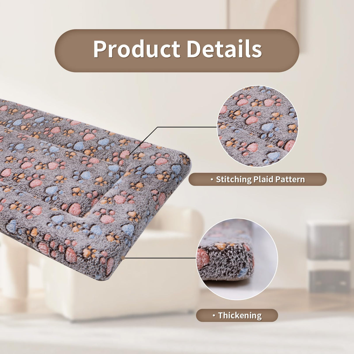 Dekeyoo Dog Crate Mats Bed for Medium Dogs, 30x20 Inch Short Plush Pet Mat, 1.6-inch Thick Thin Kennel Pad, Machine Washable Ideal for 30-Inch Dog Crates