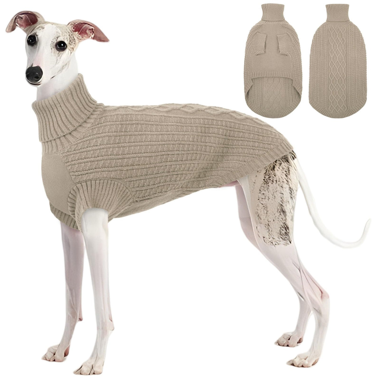 ASENKU Dog Sweater, Italian Greyhound Clothes, Warm Italian Greyhound Sweater, Turtleneck Knitted Dog Sweaters for Small Dogs, Cozy Pet Sweaters for Whippet (Small, Apricot)