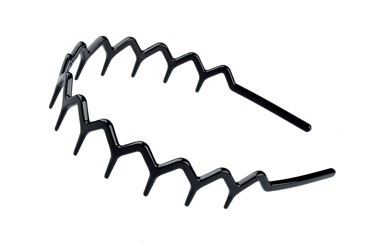 KALIYOTO Zig Zag Headbands, Recycled Plastic Wavy Hair Band with Teeth, Headbands for Women and Men, Classic 90s Hair Accessories, (1 Black Color+1 Brown)