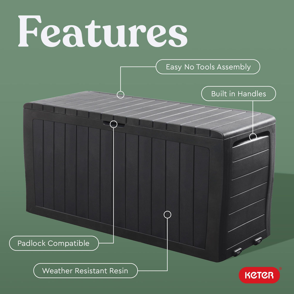 Keter Marvel Plus 71 Gallon Resin Deck Box-Organization and Storage for Patio Storage Box Outdoor Cushions, Throw Pillows, Garden Tools and Pool Accessories, Dark Grey