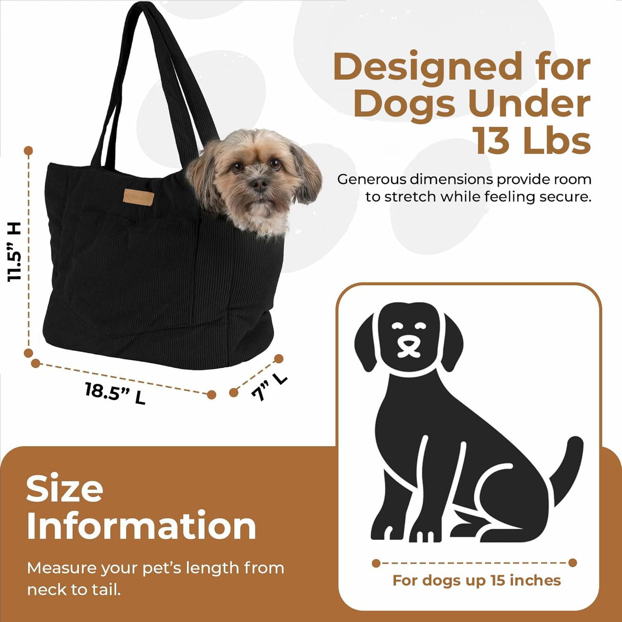 NoblePup Plush Corduroy Dog Purse Carrier for Small Dogs – Soft Dog Tote with Safety Harness Clip, Lightweight Travel Bag for Puppies and Small Pets (Brown)