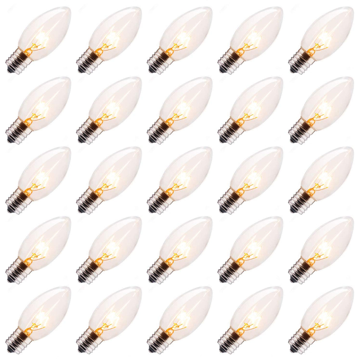 25 Pack 7W Clear Incandescent E17 Bulbs for Christmas String Lights - C9 Replacement Bulbs
