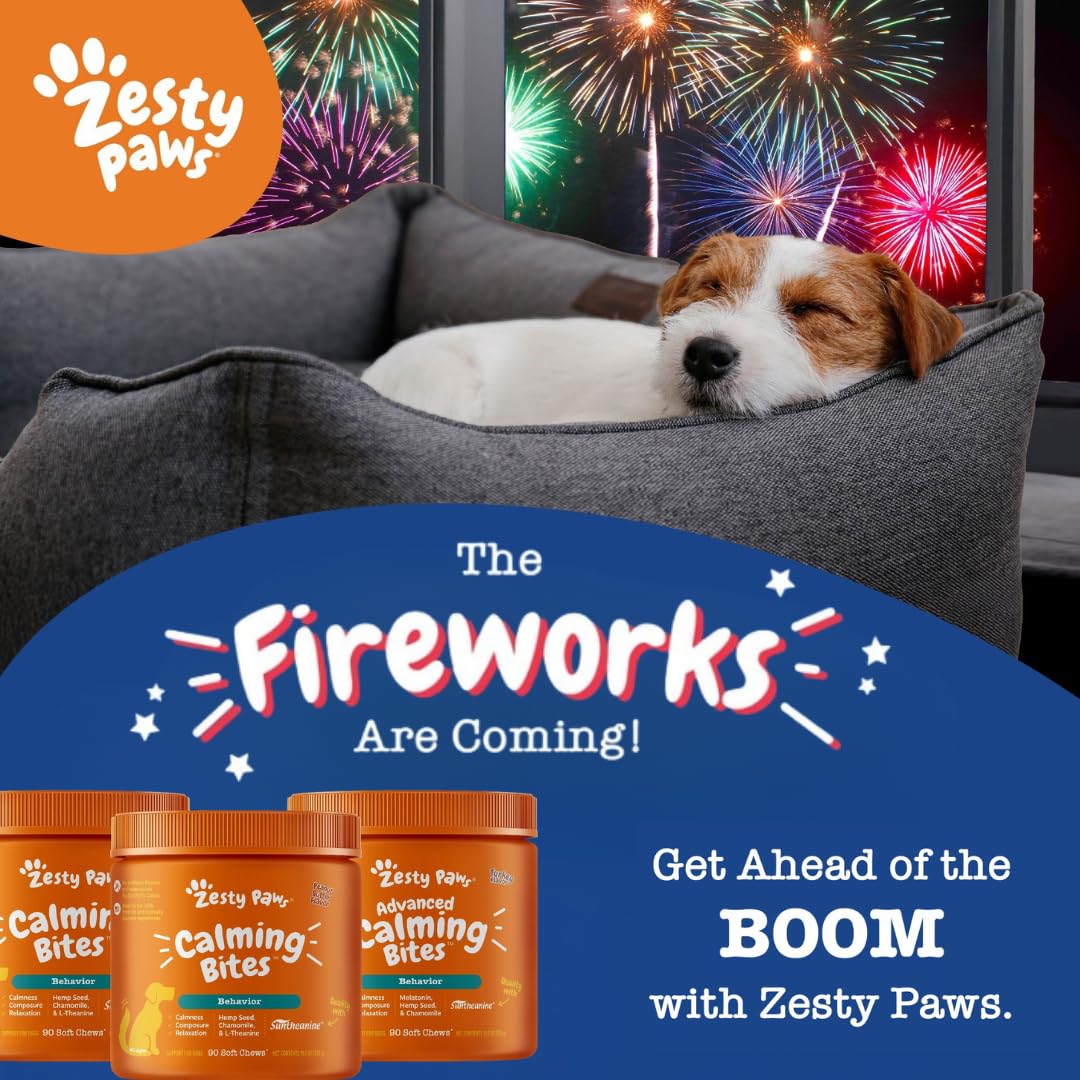 Zesty Paws OraStix for Dogs - Calming Dental Sticks for Stress with Hemp Melatonin Chamomile Dog Healthy Teeth and Gums Calm Composure for Fireworks and Thunderstorms - 12oz
