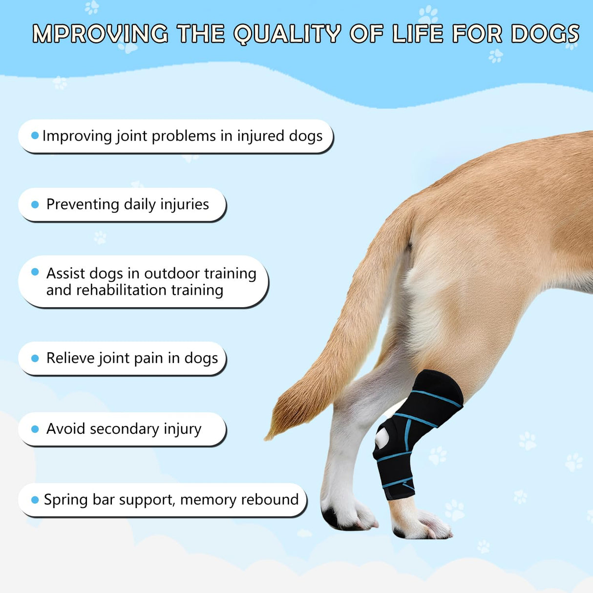 SHARKBEEPOWER Dog Knee Brace for Back Leg, ACL Support for Large Dogs, Adjustable Dog Leg Brace for Hind Leg Injuries, Canine Joint Wrap for Arthritis Recovery (L)