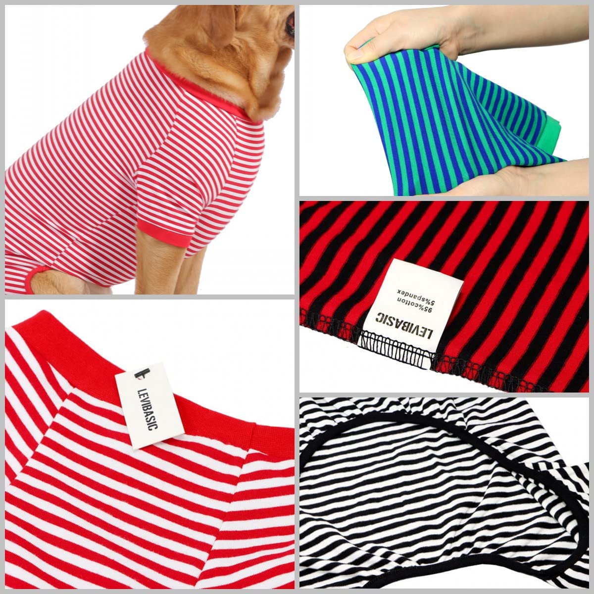 Dog Pajamas Cotton Striped Pup Jumpsuit, Breathable 4 Legs Basic Pjs Shirts for Puppy and Cat, Super Soft Stretchable Dog Jammies for Boys and Girls (X-Large, Pink+Green)