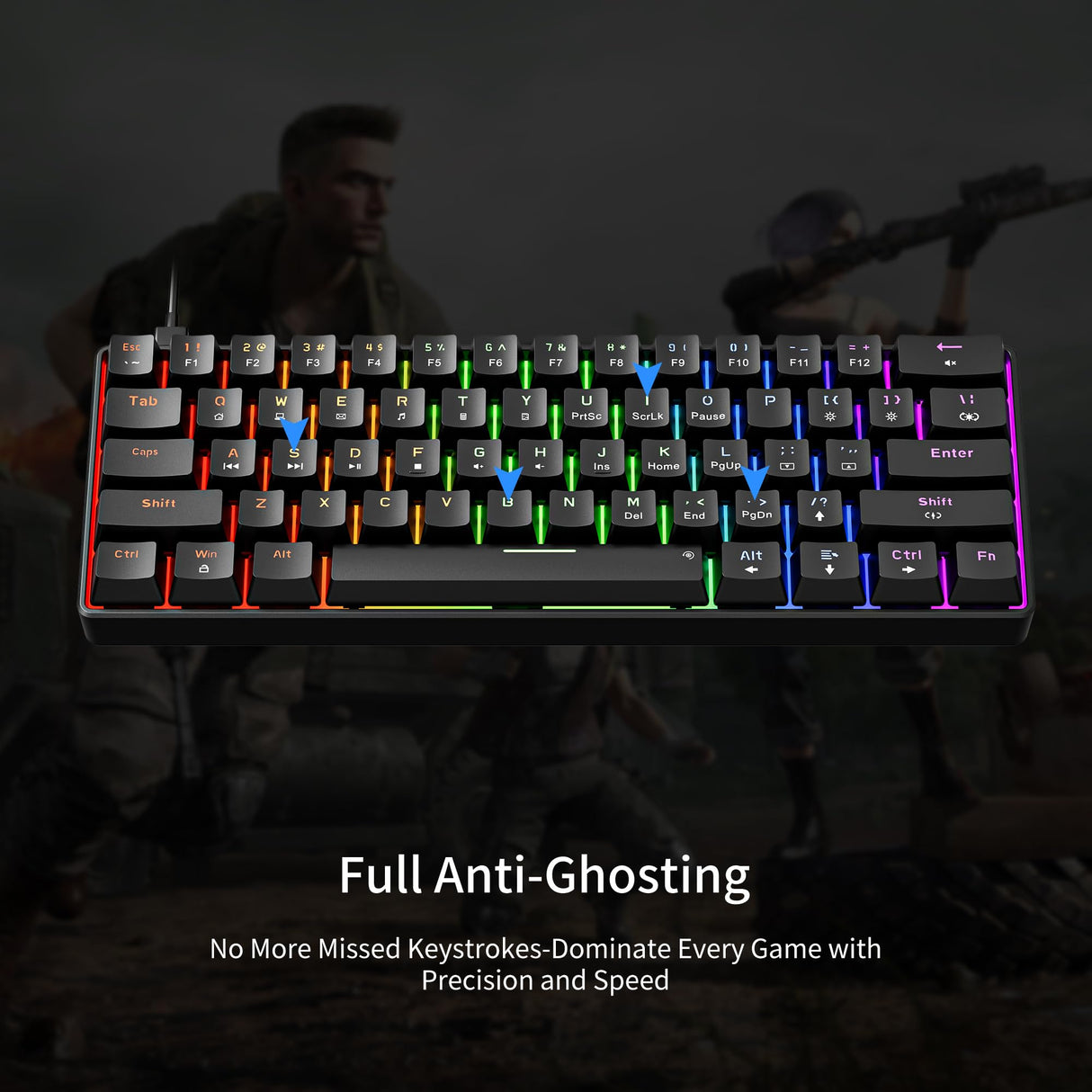 GM611 Mechanical Keyboard,Rainbow LED Backlit Gaming Wired Keyboards Compact Mini 61 Keys Portable 60 Percent Mechanical Keyboard with Black Keycaps,for Windows Laptop PC Linear Red Switches