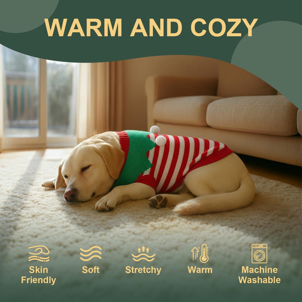 Dog Sweater Knitted for Small to Large Dogs Boy Girl, Classic Turtleneck Dog Christmas Sweaters, Warm & Soft Pet Clothes for Winter (Santa Stripe, 2XL)