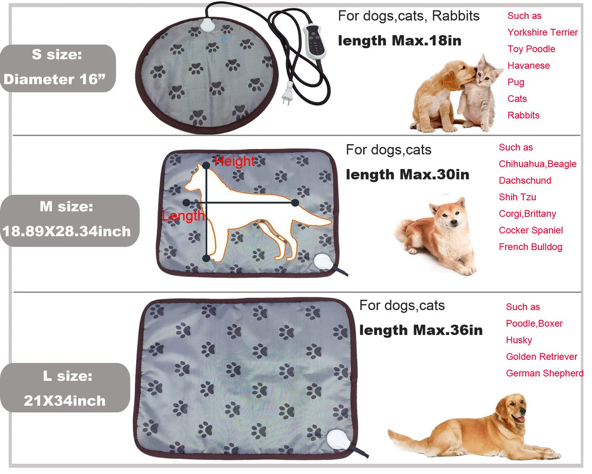 DEOMAN Pet Heating pad 34"x21" Large Dog cat Heating pad Heated ped beds Dogs House Heater Electric Warming pad for Puppies with Timer,Chew Resistant Cord,Easy Clean,Waterproof