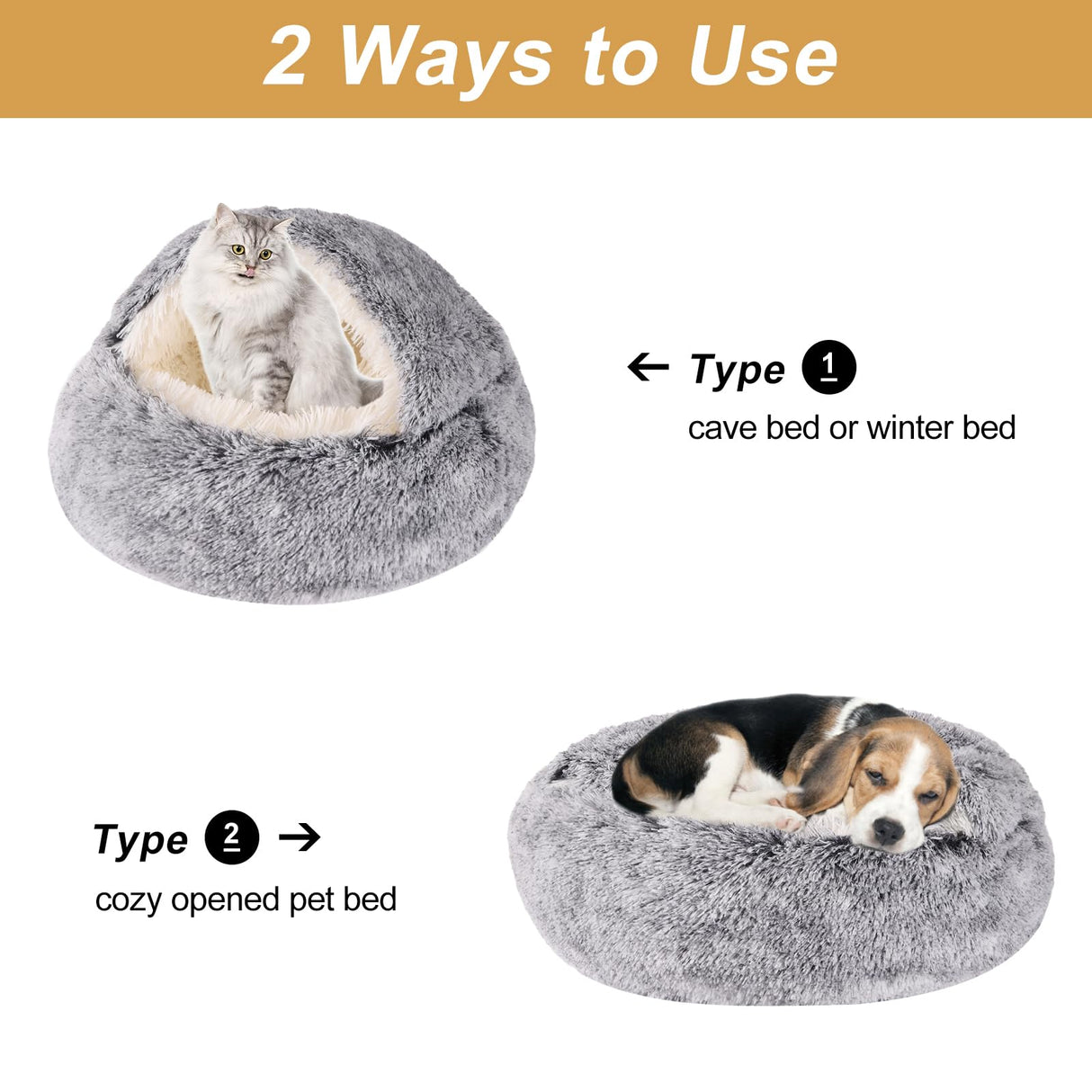 Dog Beds for Small Dogs, Cat Bed Cave, Washable Cute Cat Bed, Cozy Nook Pet Bed for Dogs or Cats, Anti-Slip Puppy Bed Fits up to 22 lbs Pets(Grey, 24" x 24")