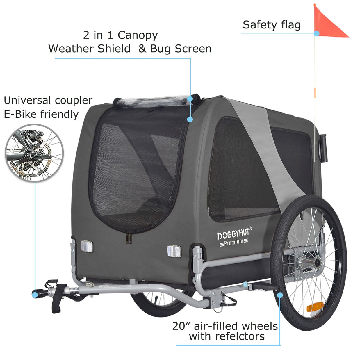 Doggyhut Premium Large Pet Bike Trailer & Stroller for Medium or Large Dogs,Bicycle Trailer for Dogs Up to 78 Lbs