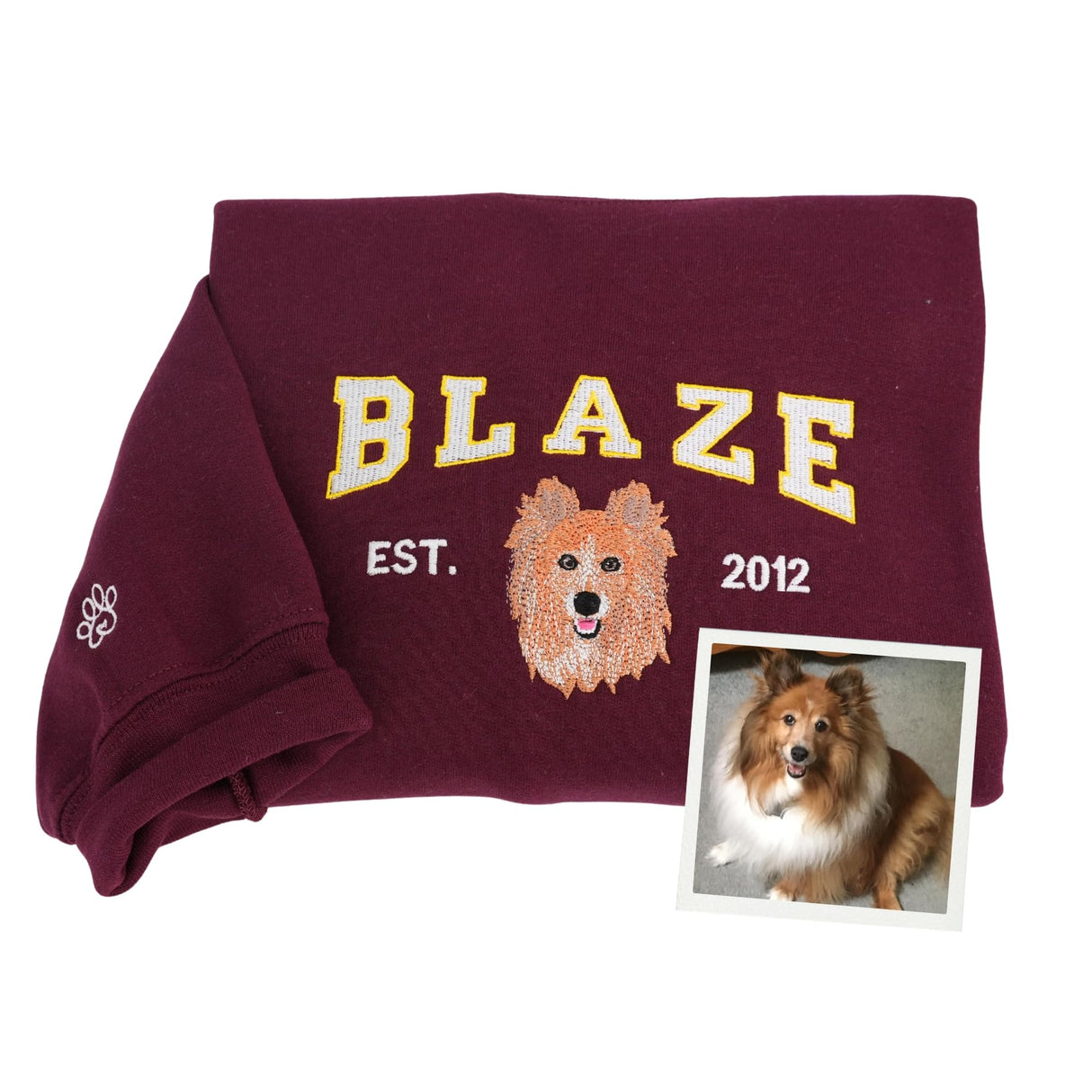 COUPLEHOODIES Personalized Dog Portrait Hoodie, Sweatshirt, or Shirt β Custom Pet Embroidered Gift from Photo β Dog Mom or Dad Birthday Gift (Maroon)