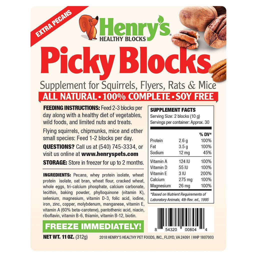 Henry's Picky Blocks - Nutritionally Complete Food for Squirrels, Flying Squirrels, and Chipmunks, 11 Ounces