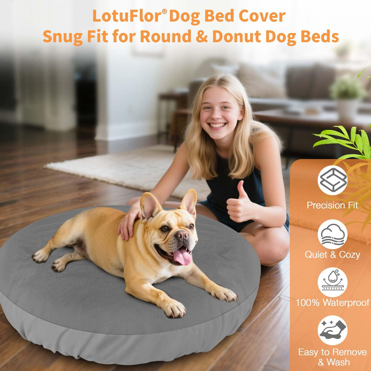 Dog Bed Covers Replacement Washable Waterproof Round Bed Protector for Donut Bed & Dog Couch, Gray 45 Inch