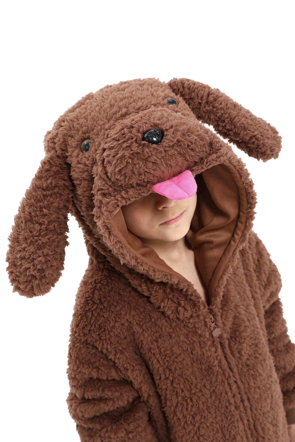 Loiahoer Kids & Teens Poodle Dog Onesie Costume Brown Puppy Dog Halloween Costume Cosplay Costume for Girl and Boy,XS