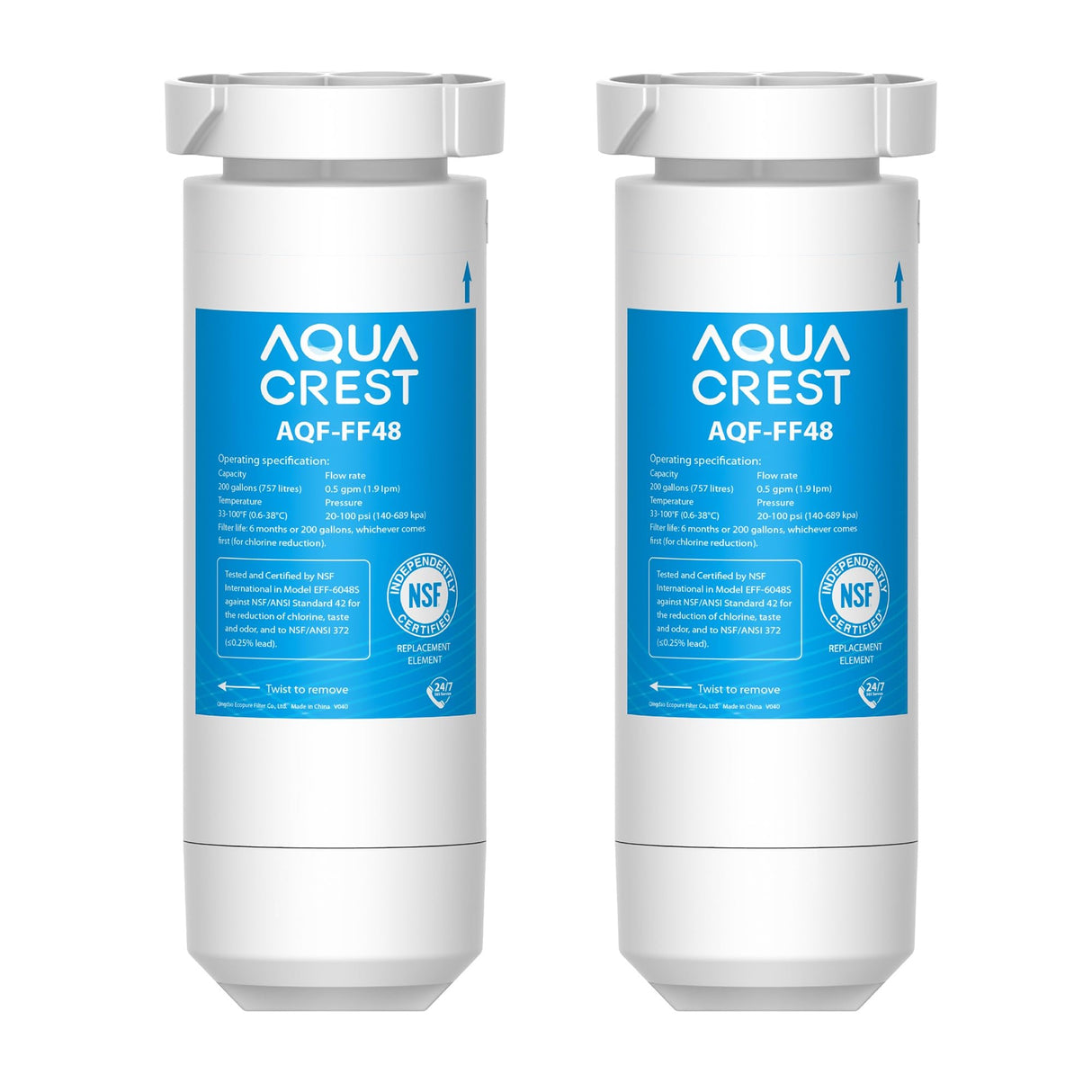 AQUA CREST XWF Refrigerator Water Filter, Replacement for GEยฎ XWF water filter, NSF Certified, 2 Filters