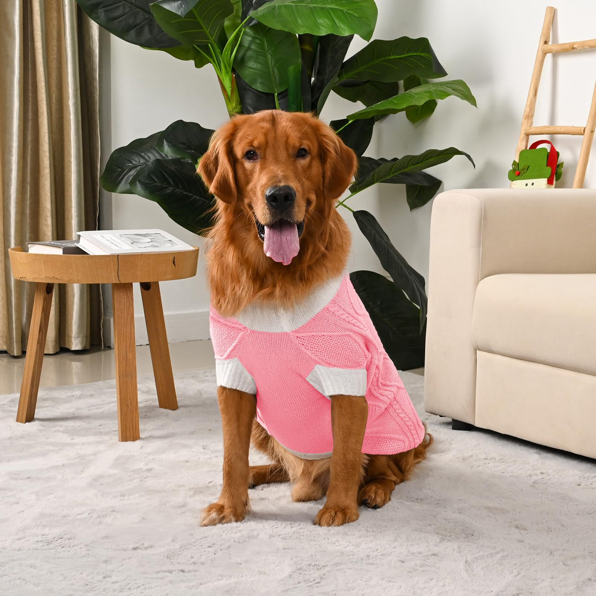 Lorehelina Dog Sweater for Large Dogs Argyle Cable Knit Turtleneck Pullover Winter Clothes for Boys Girls Stretch Golden Retriever Bulldog Pitbull Labrador Doberman Christmas Pet (XXL, Pink)