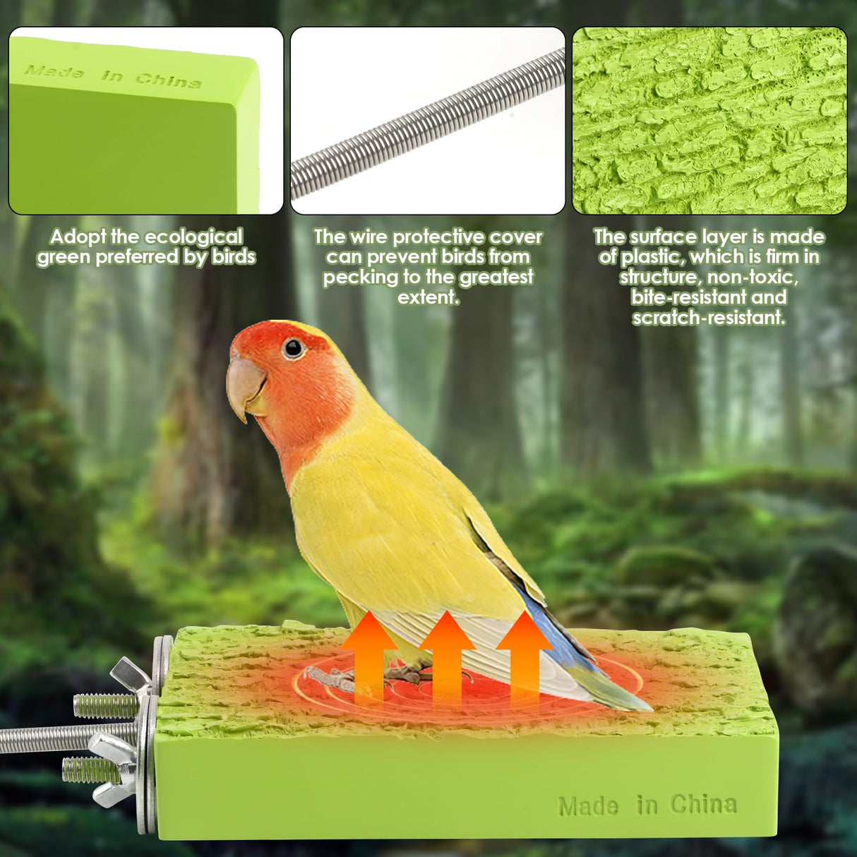 Bird Heater for Cage,Temperature-Adjustable Warm Bird Perch with Small Nest,12V 5W 91°F-118°F Range Warmer Perch Stand for Parrots,Cockatiels,Parakeets and Small Birds