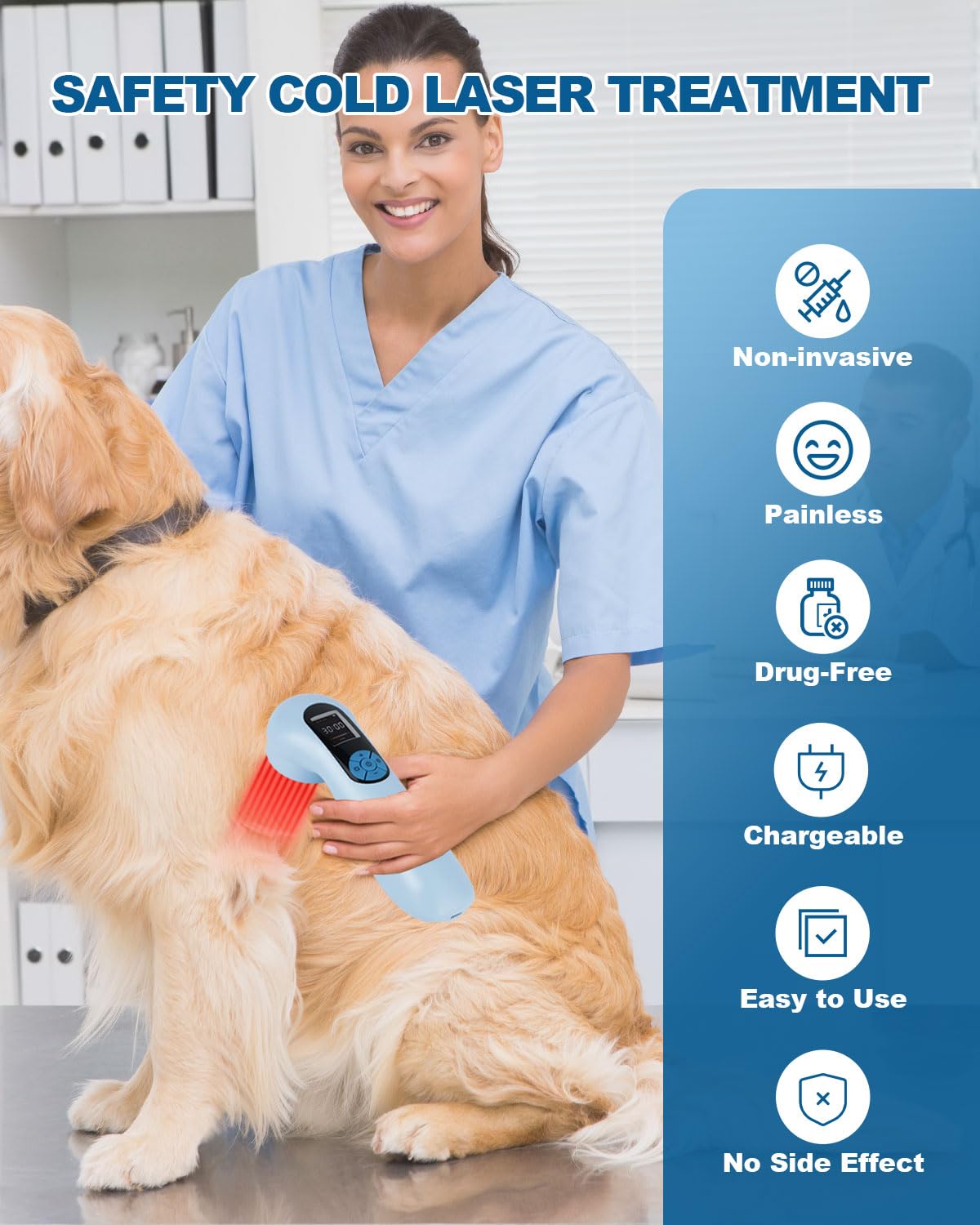 LLLT Cold Laser Therapy Device with Protective Magnetic Cover, 5 * 808nm & 10 * 650nm Human/Vet Handheld Infrared Red Light Therapy, Pet Dogs Treatment Device for Muscle Pain Relief & Improve Healing