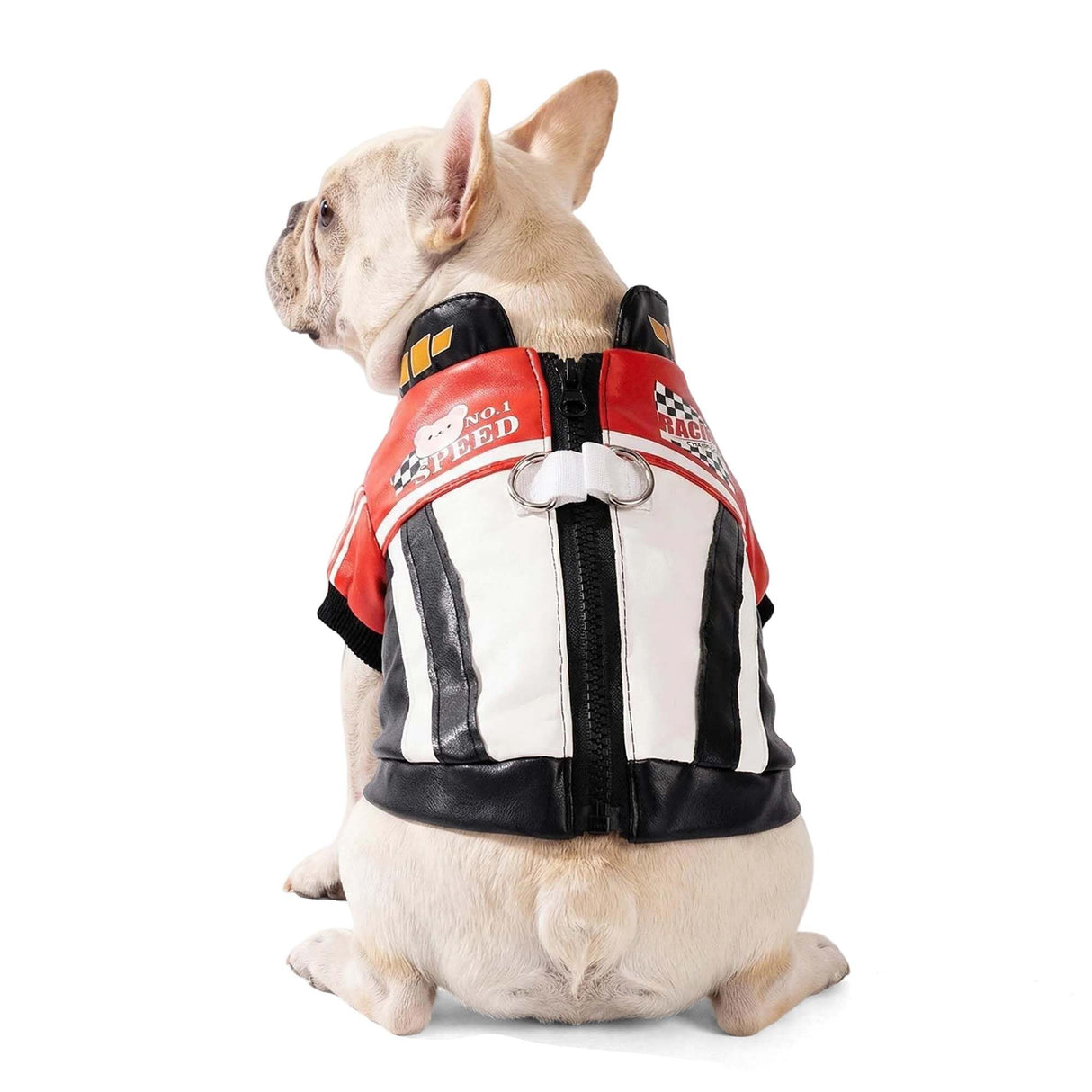 FLAdorepet Cool Dog Racer Costume,Pet Race Car Driver Costume Outfits,Winter Dog Leather Jacket with Leash Ring,Warm Fleece Coat Clothes for Small Medium Dogs (Black, XXL)