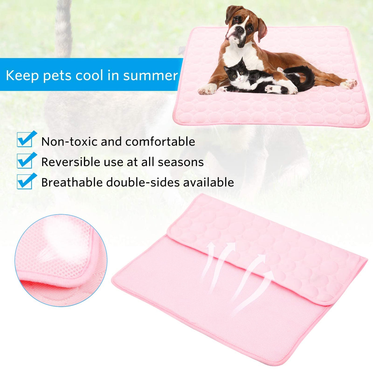 Mannice Dog Cooling Mat, Pet Cooling Mat for Dogs Cooling Blanket for Dogs Dog Cooling Pad for Kennels, Crates, Cars, Indoor & Outdoor Ice Silk Cooling Mat for Extra Large Dogs (Pink, XL(40 * 28"))