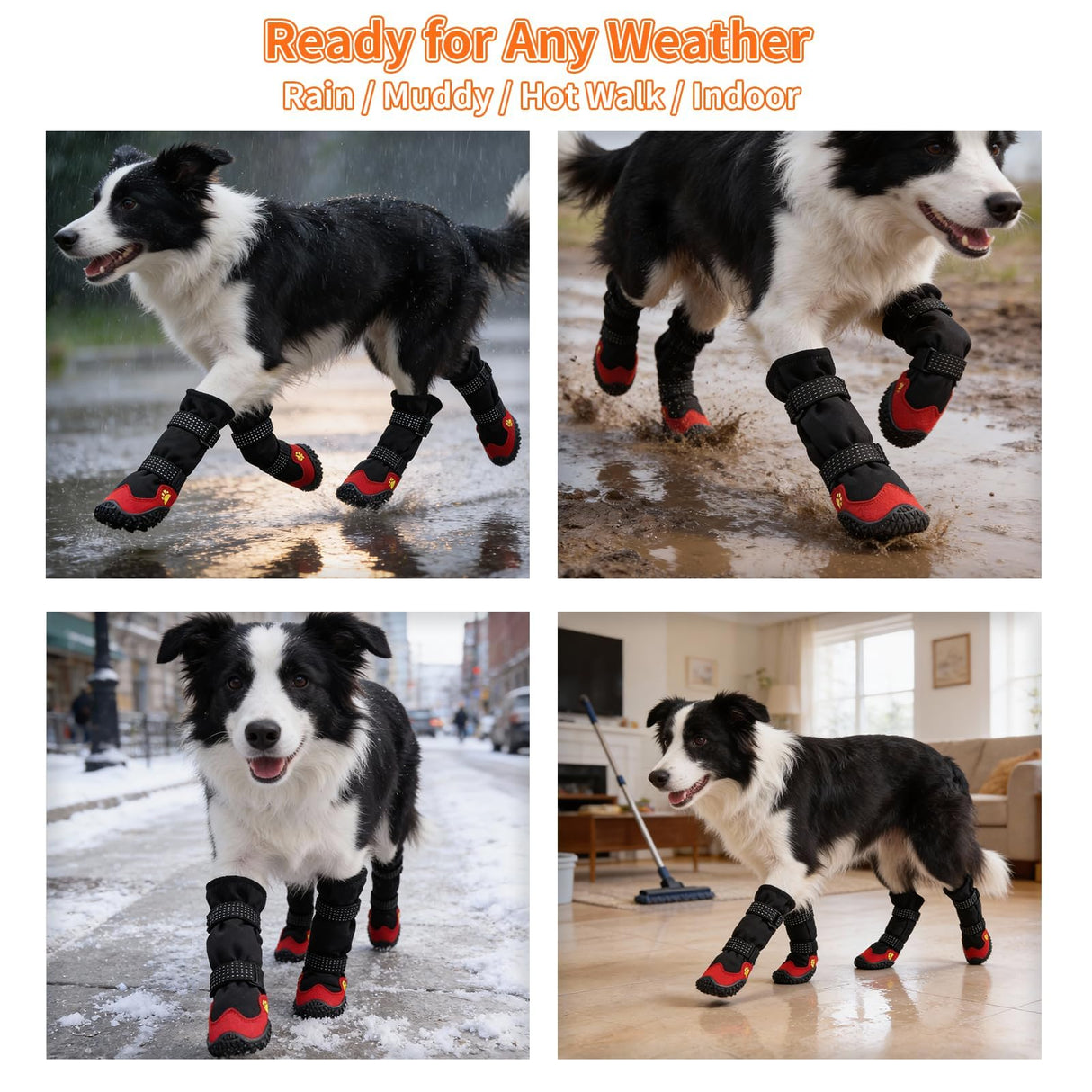 UIQELYS Dog Boots for Snow & Hiking, Waterproof High Top Protectors with Adjustable Reflective Straps, Anti-Slip Paw Protection Shoes for Mud and Hot Pavement-Ideal for Small to Large Dogs(Black, 7)
