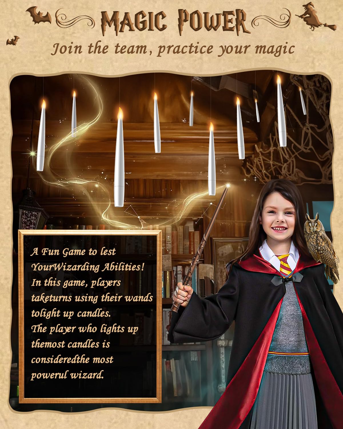 Rechargable Floating Candles with Wand, Magic Hanging Candle Flickering Warm Lights with Remote, Halloween Decorations Flameless Taper LED Candles for Home Window Christmas Wedding Party Decor-8 Pack