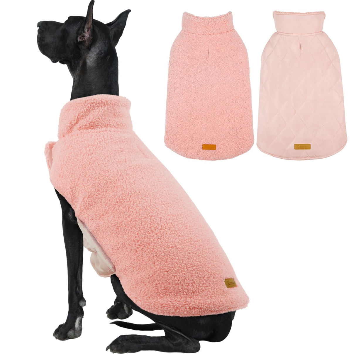 Kuoser Reversible Dog Coat – Warm Fleece & Quilted Waterproof Dog Jacket, Double-Sided Cold Weather Dogs Winter Coat with Harness Hole, Windproof Pet Snow Vest for Small Medium Large Dogs, Pink 2XL