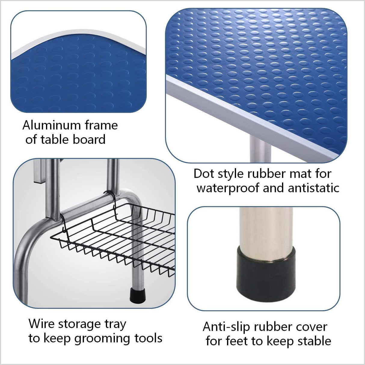 TRODEP 46" Dog Grooming Table Foldable Pet Grooming Tables with Adjustable Arm Noose Storage Mesh Tray Maximum Capacity Up to 330lbs Blue