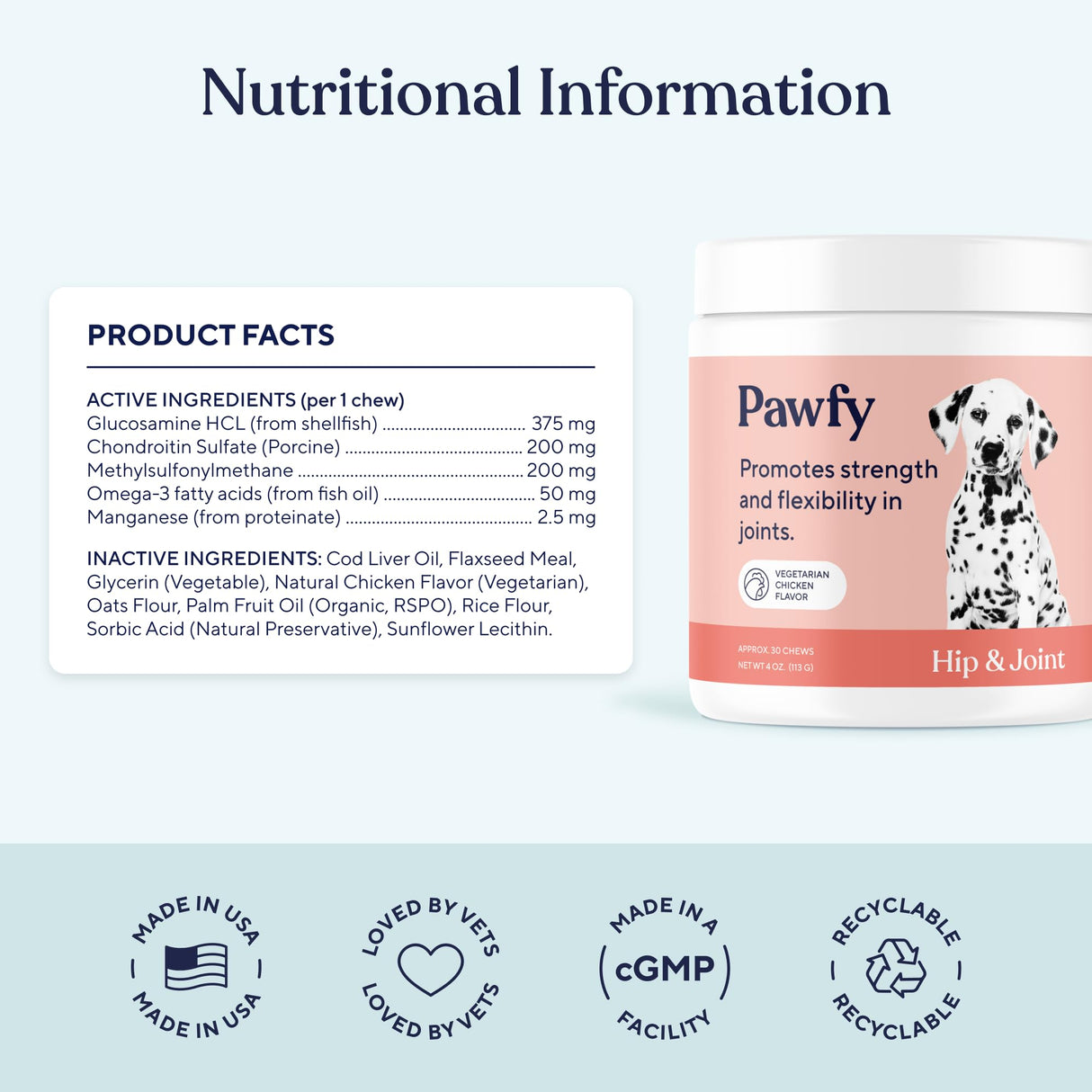Pawfy Hip & Joint Supplement for Dogs with MSM & Vitamins | Glucosamine Chondroitin for Small, Medium & Large Breed - Supports Mobility & Bones | Glucosamine for Dogs with Omega 3-30 Chews