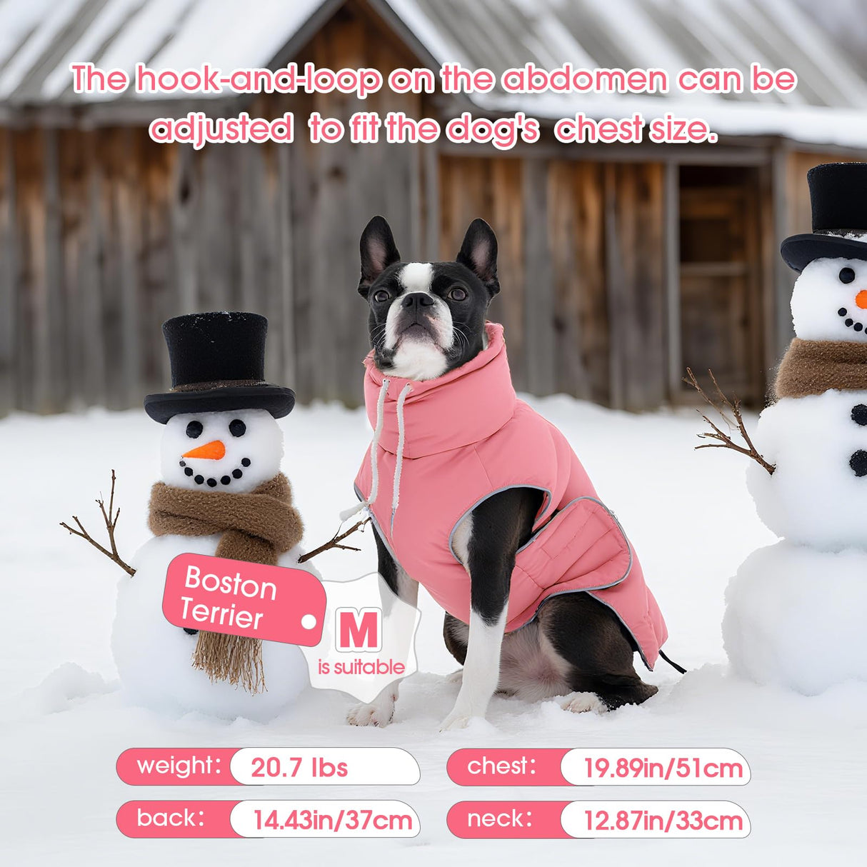 FUAMEY Dog Puffer Jacket for Large Dogs,Dog Cold Weather Coats Winter Dogs Down Jackets Waterproof Pet Snowsuits Warm Puppy Winter Vest Turtleneck Pets Adjustable Jackets Coats Pink L