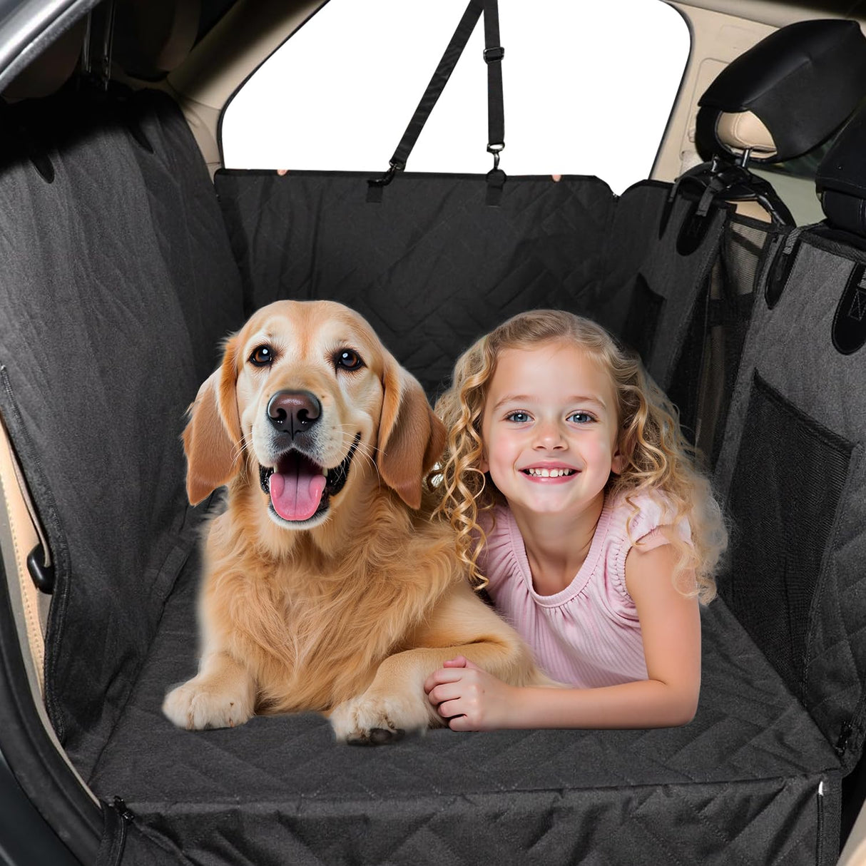 MIROZO Dog Car Seat Cover for Back Seat,Back Seat Extender for Dogs,600D Heavy Dog Seat Cover,Pet Seat Protector,Large Space Travel Bed for Dog with 3-Fold Bottom for Car Mid-Size SUV/Small Truck
