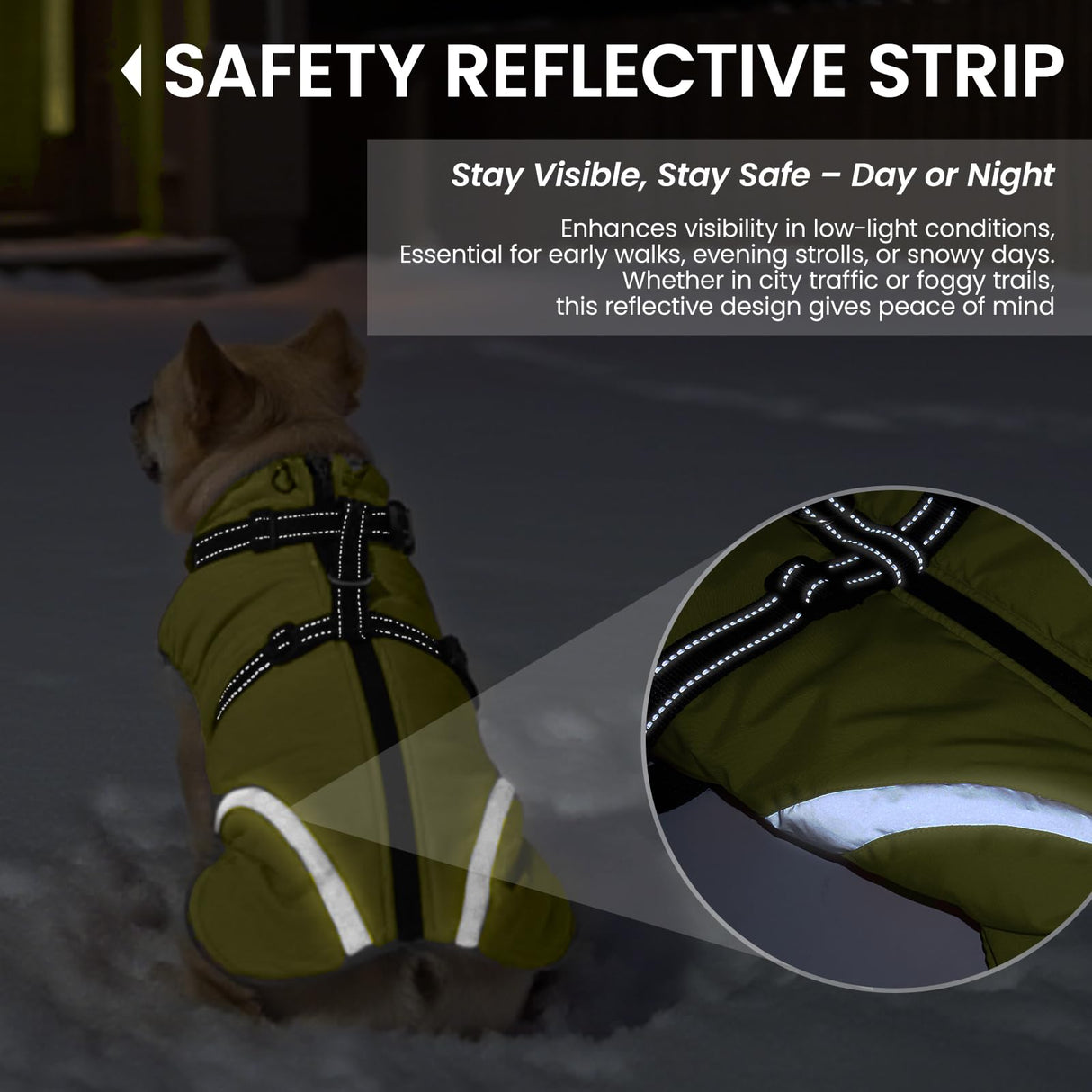 QBLEEV Large Dog Coat, Big Dog Winter Jacket for Large Dogs, XXX-Large Waterproof Cold Weather Snow Vest with Zip & Reflective, Windproof Built-in Harness Warm Fleece Snowsuit Clothes, Green, XXXL