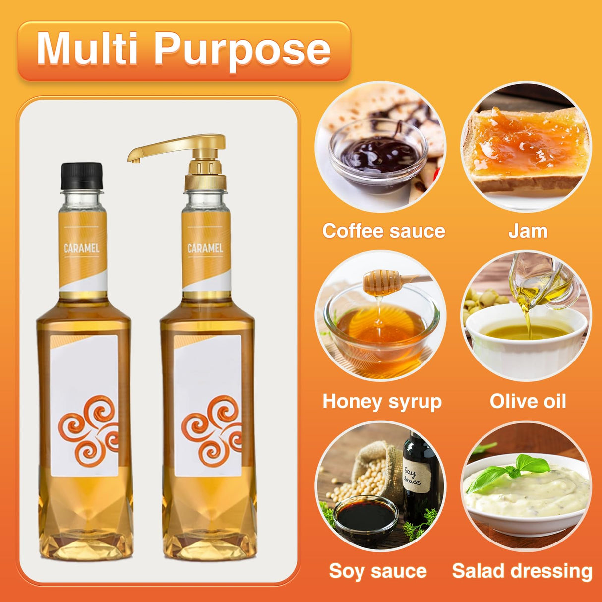 Coffee Syrup Pumps, 6 Pack Gold Syrup Pump, Skinny Syrup Pump for 750ml 25.4oz Syrup Bottle, Syrup Pump Dispenser for Kitchen Dinning Coffee Bar Drinking Mixes,Davinci,Jordans