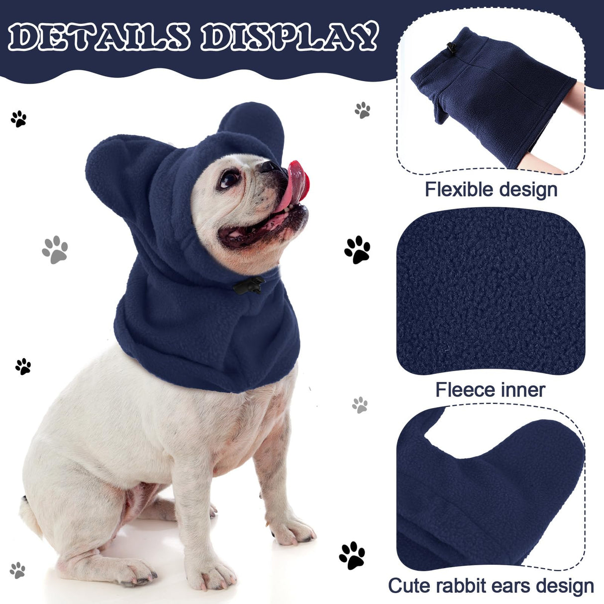 Clysee Winter Dog Hats Quiet Ears for Dogs Ear Muffs Pet Neck Warmer Scarf Hoodie Noise Protection Cover Beanie Head Wrap Costume for Pet Dog Cats(Dark Blue,L)