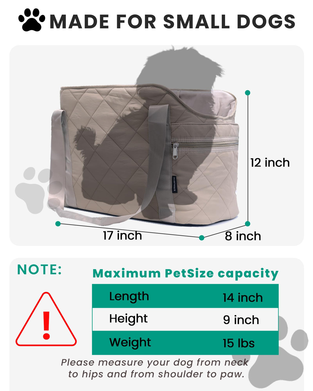 Lightweight Dog Purse Carrier for Small Dogs up to 15 lbs, Dog Tote Bag Puppy Carrier, Soft Plush Interior, Safety Leash Clip, 4 Side Pockets Dog Carrier Bag for Travel & Walking, Camel
