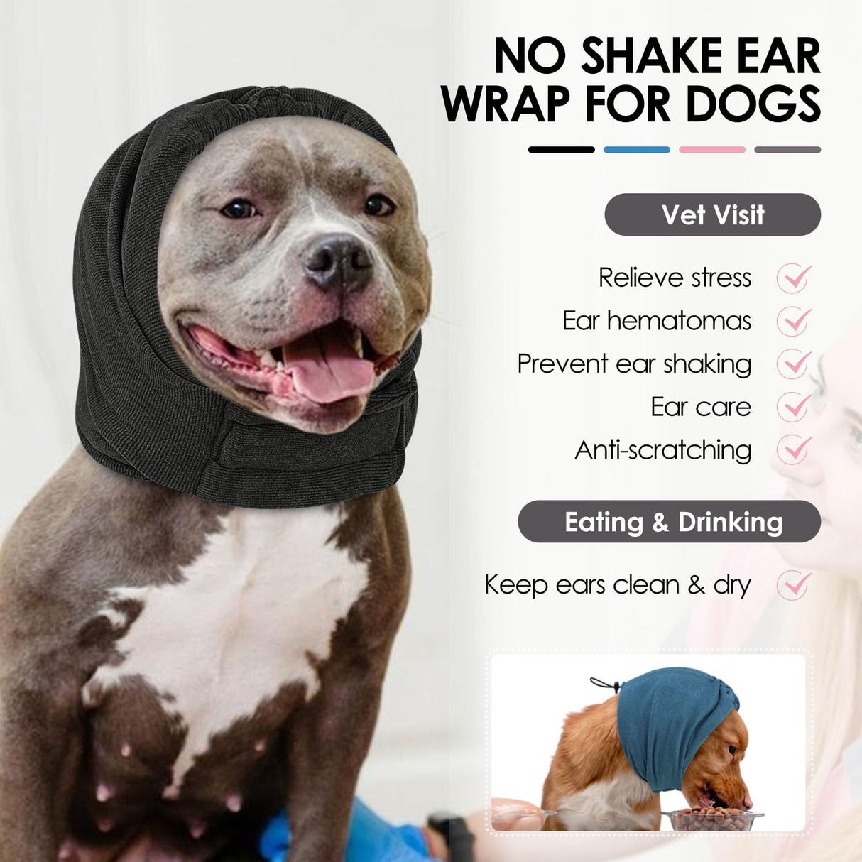 KOESON Dog Calming Hoodie, Soft & Adjustable No Shake Ear Wrap for Dogs Hematoma, Noise Protection Dog Head Muffs, Anxiety Relief Ear Cover for Dogs for Fireworks, Separation, Drying, Thunder