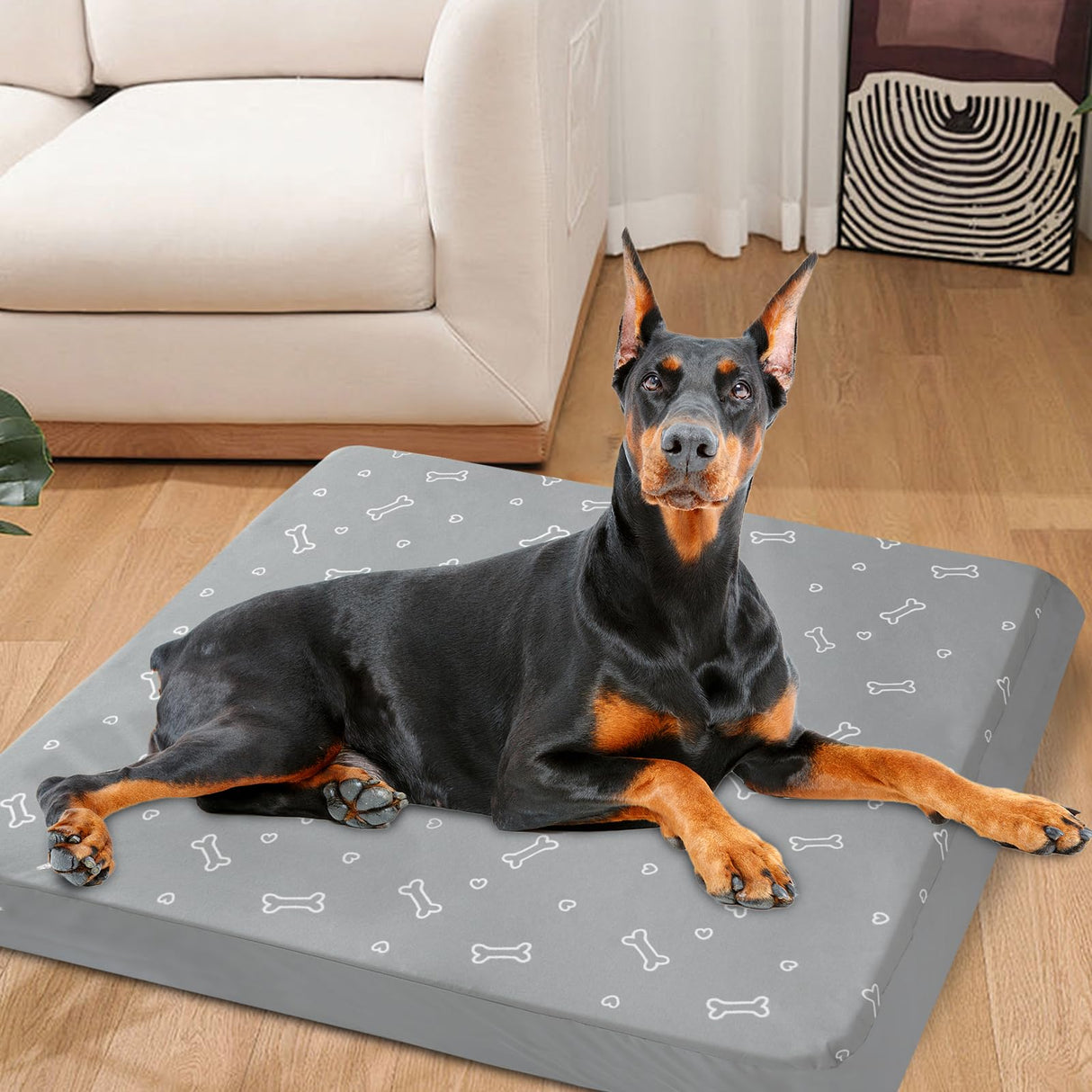 Waterproof Dog Bed Cover, Removable Dog Bed Covers Replacement Washable with Smooth Zipper, Indoor/Outdoor, Bone Print 44 x 54 x 4 Inch for Dog/Cat, Cover Only