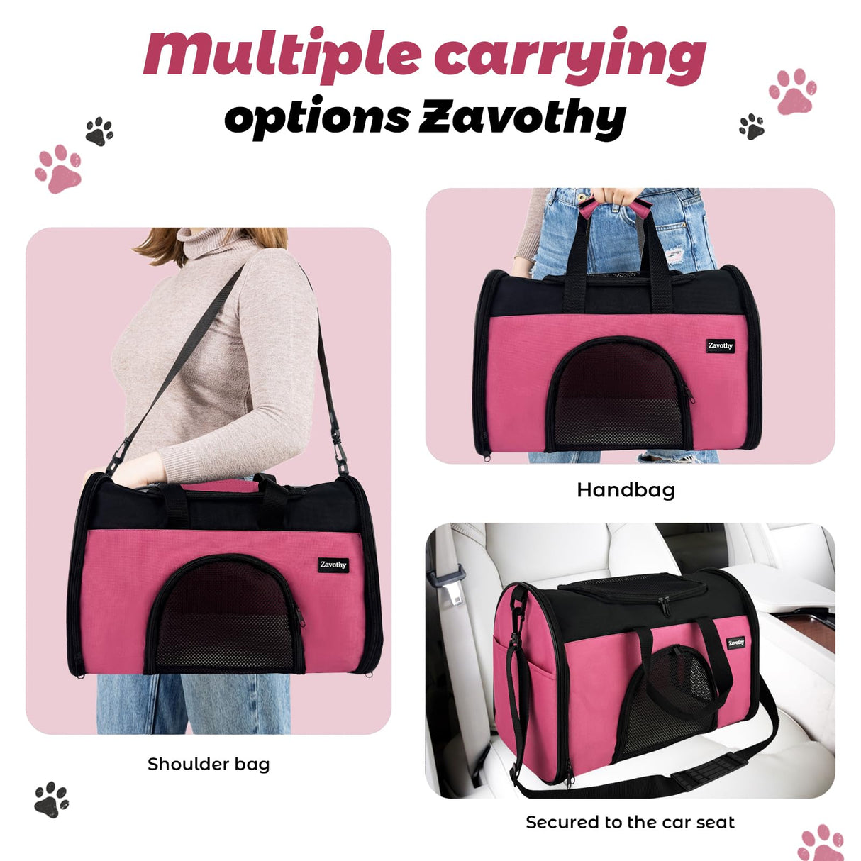 Zavothy TSA Airline Approved Soft-Sided Pet Carrier for Small to Medium Cats and Puppies, Up to 15 Lbs – Collapsible Travel Carrier for Dogs & Cats, Pink