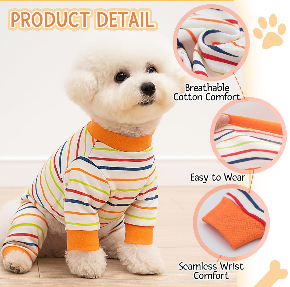 3 Pack Dog Pajamas Dog Onesie for Small Dogs, Lightweight Puppy PJs with Easy Snap Belly, Tail Opening Striped Checkered Sleepwear M