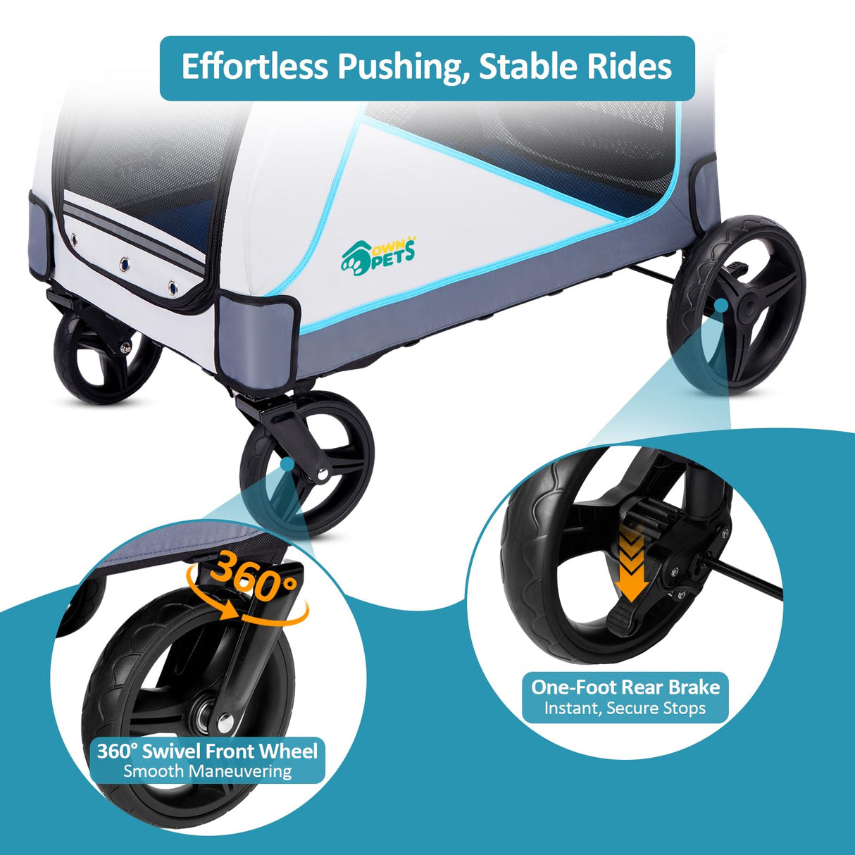 Ownpets Extra-Large Dog Stroller for Large Dogs Up to 154lbs, with Hanging Storage Bag, Foldable Dog Wagon with Adjustable Handle & Breathable Mesh, 4 Wheels Pet Stroller