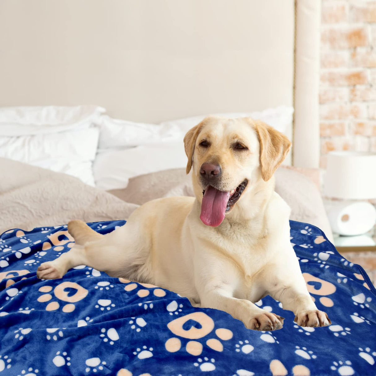 AHOOCUSTOM Dog Blanket, Soft Fleece Dog Blankets for Extra Large Dogs, Fluffy Flannel Pet Cat Puppy Blanket Mat Cover for Bed Couch, Cute Paw Print Throw Blanket for Dogs, Blue 80"X60"