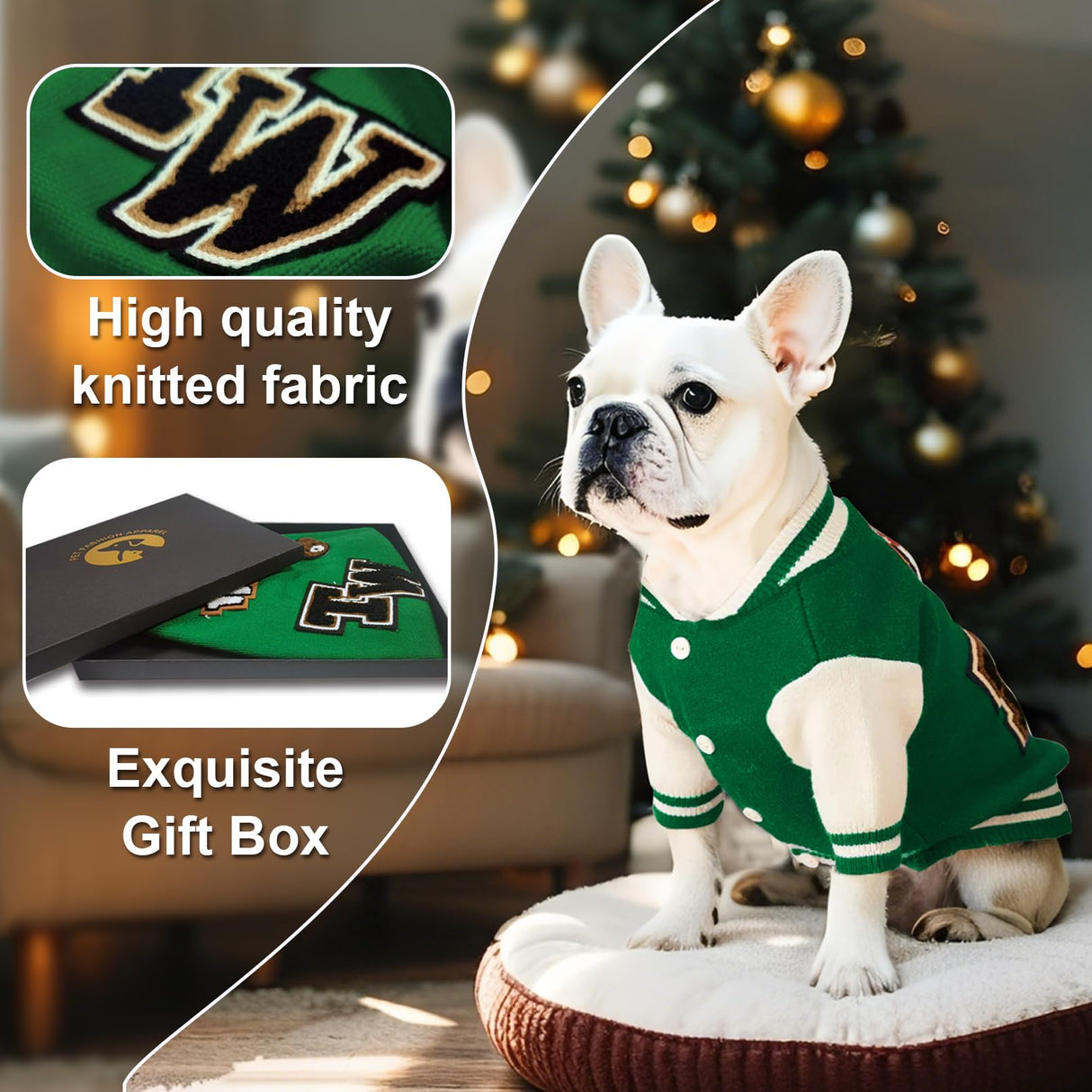 Floofelove Christmas Dog Sweaters for Small Dogs, Jacket Cute Warm Dog Clothes Basketball Coat Knitted Bear Design for Puppies(Green,3 to 6lbs,S)