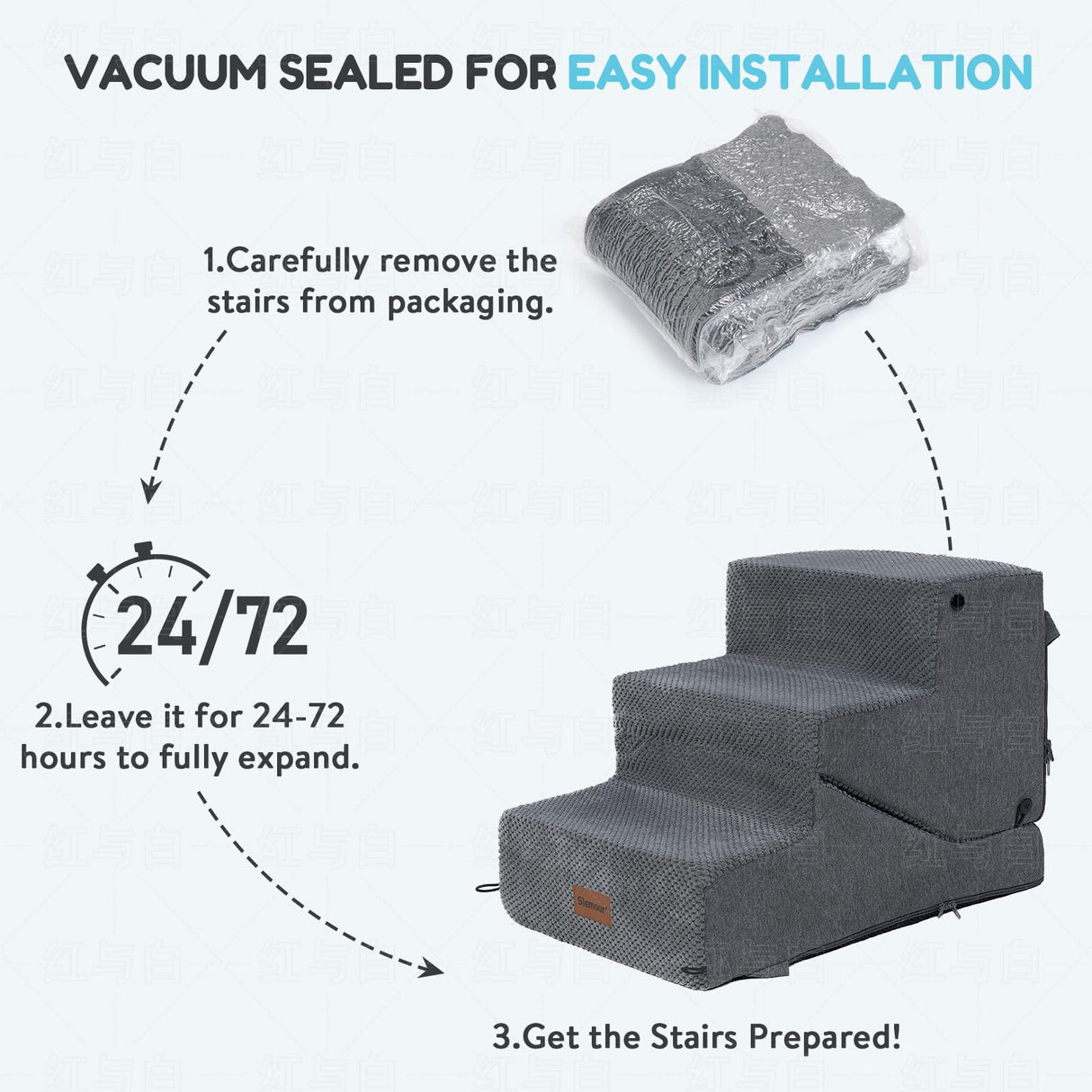 SIEMOUR 4-Step Dog Stair and Ramp for Small Dogs and Cats, Pet Steps for Bed with Non-Slip Bottom, Grey
