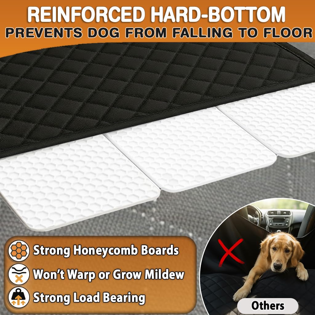 Back Seat Extender for Dogs – Hard Bottom Car Seat Cover for Dogs, Waterproof Rear Seat Protector with Mesh Window & Side Flaps, Fits Cars, SUVs, Trucks, Extra Space & Comfort